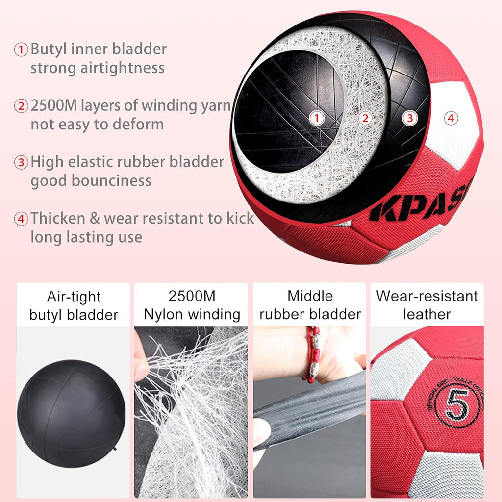 Soccer Ball Size 5 with Pump for Girls Boys Kids Youth and Adult Training, Sports Soccer Balls Outdoor Indoor Gifts (Red-White)