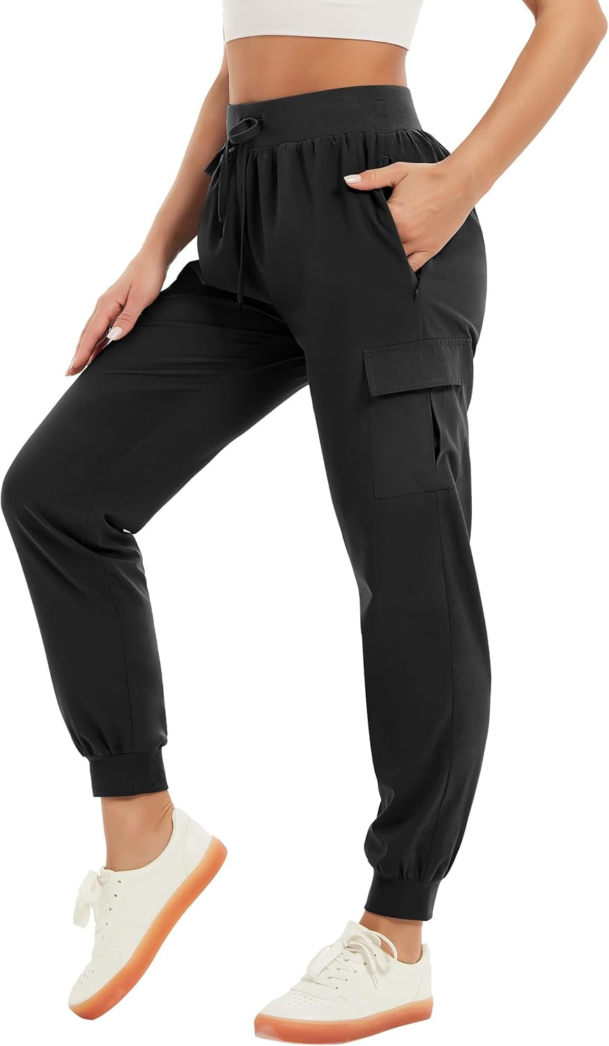 Cargo Pants Women with 6 Pockets Scrub Lightweight Hiking Pants High Rise Drawstring Joggers Workout Pants Casual Outdoor